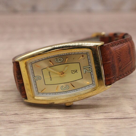 Vintage Paul Sebastian Watch Mens Gold Tone Stainless Steel Classic Leather Band - Picture 5 of 9